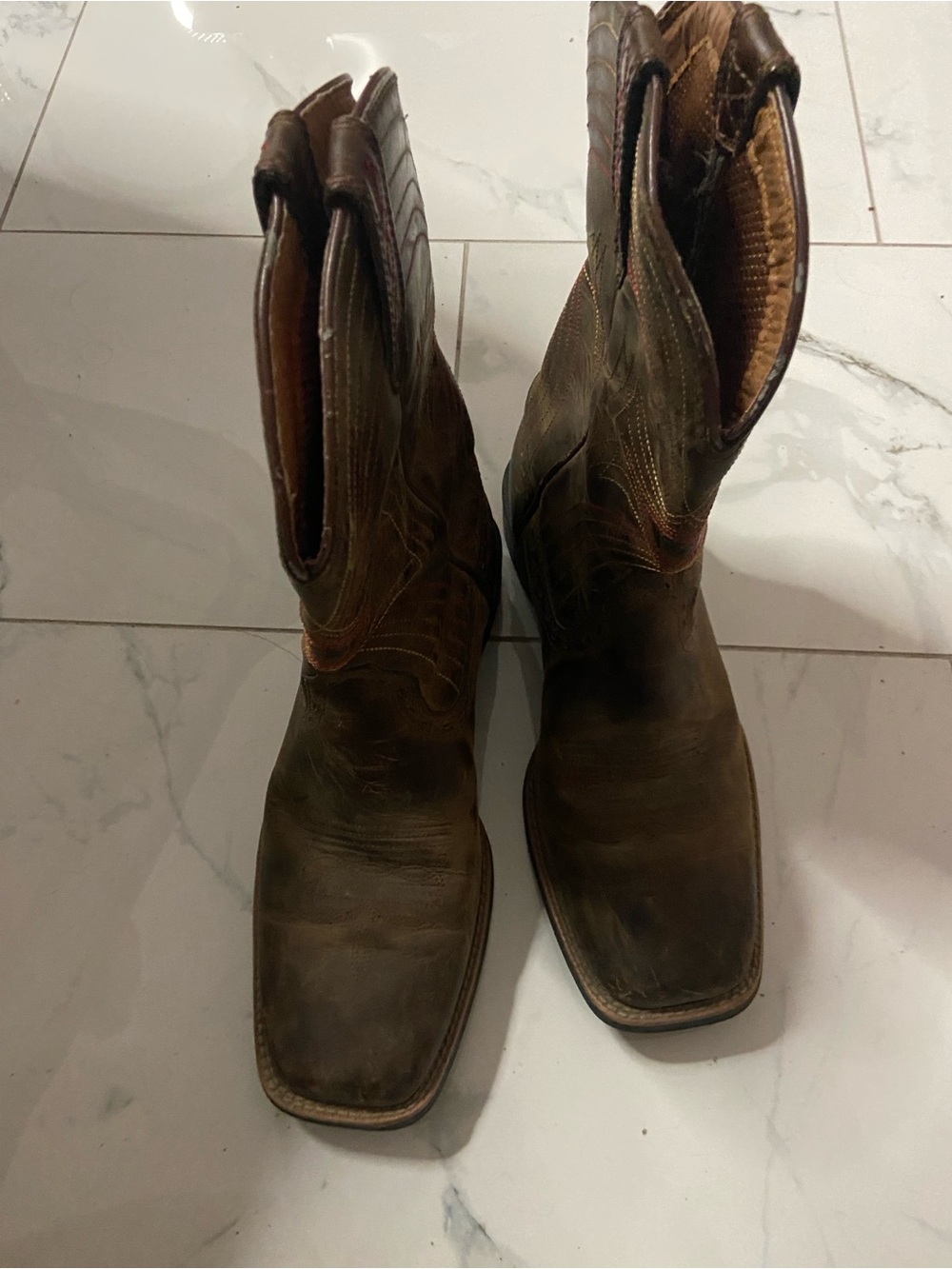 ARIAT Men’s SPORT WIDE SQUARE TOE Distressed Western Brown Leather COWBOY Boots
